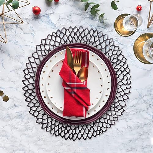 Miniatura 4 de Paquete de 10 manteles individuales huecos metálicos de vinilo prensadocargadorcentro de mesa de boda redondos, manteles individuales de vinilo