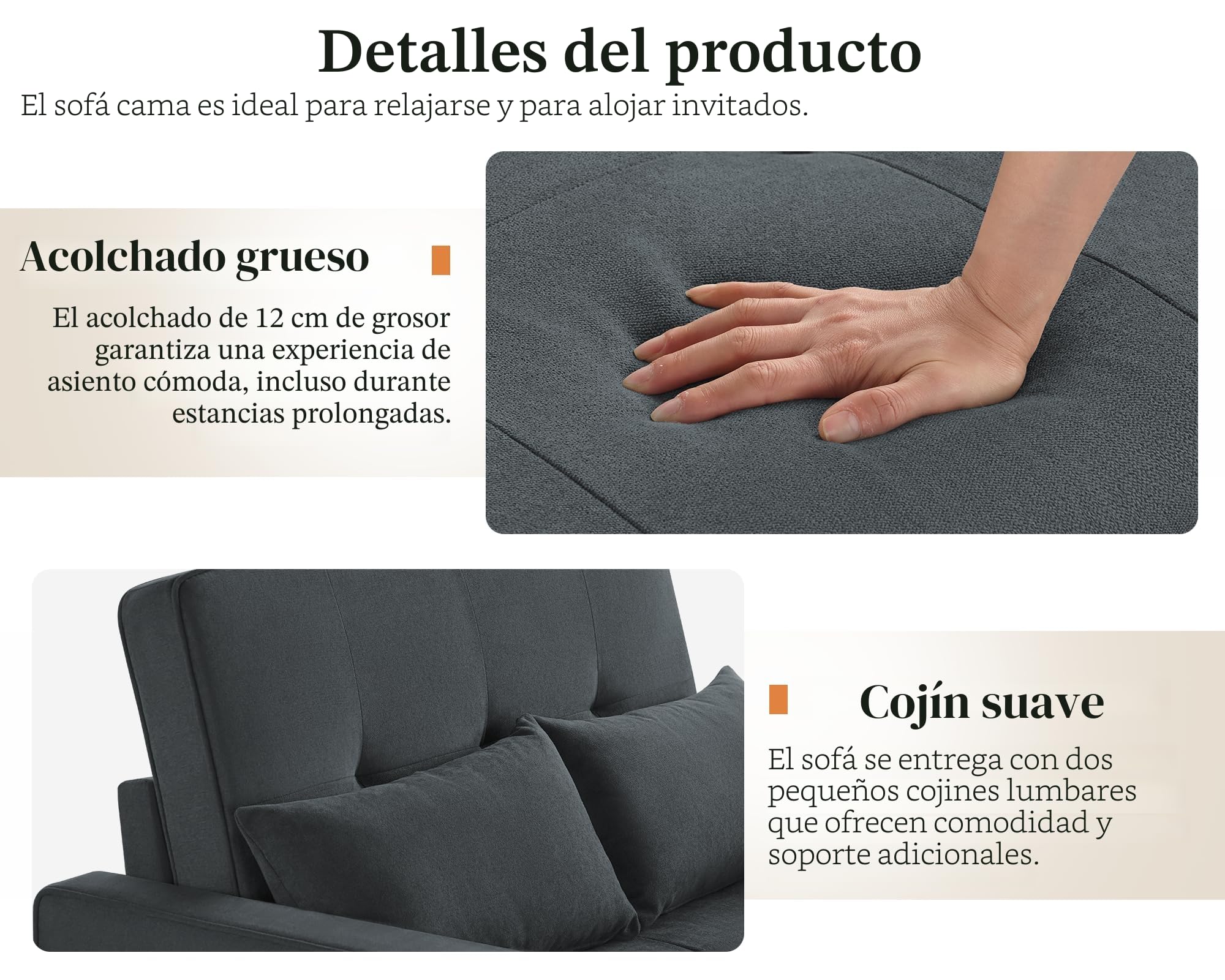 LUXOAK Sofá cama de 186 x 122 cm con respaldo ajustable de 5 niveles, sofá cama 3 en 1 con cojín y bolsillo lateral, sofá de lino gris para habitaciones de invitados y espacios pequeños