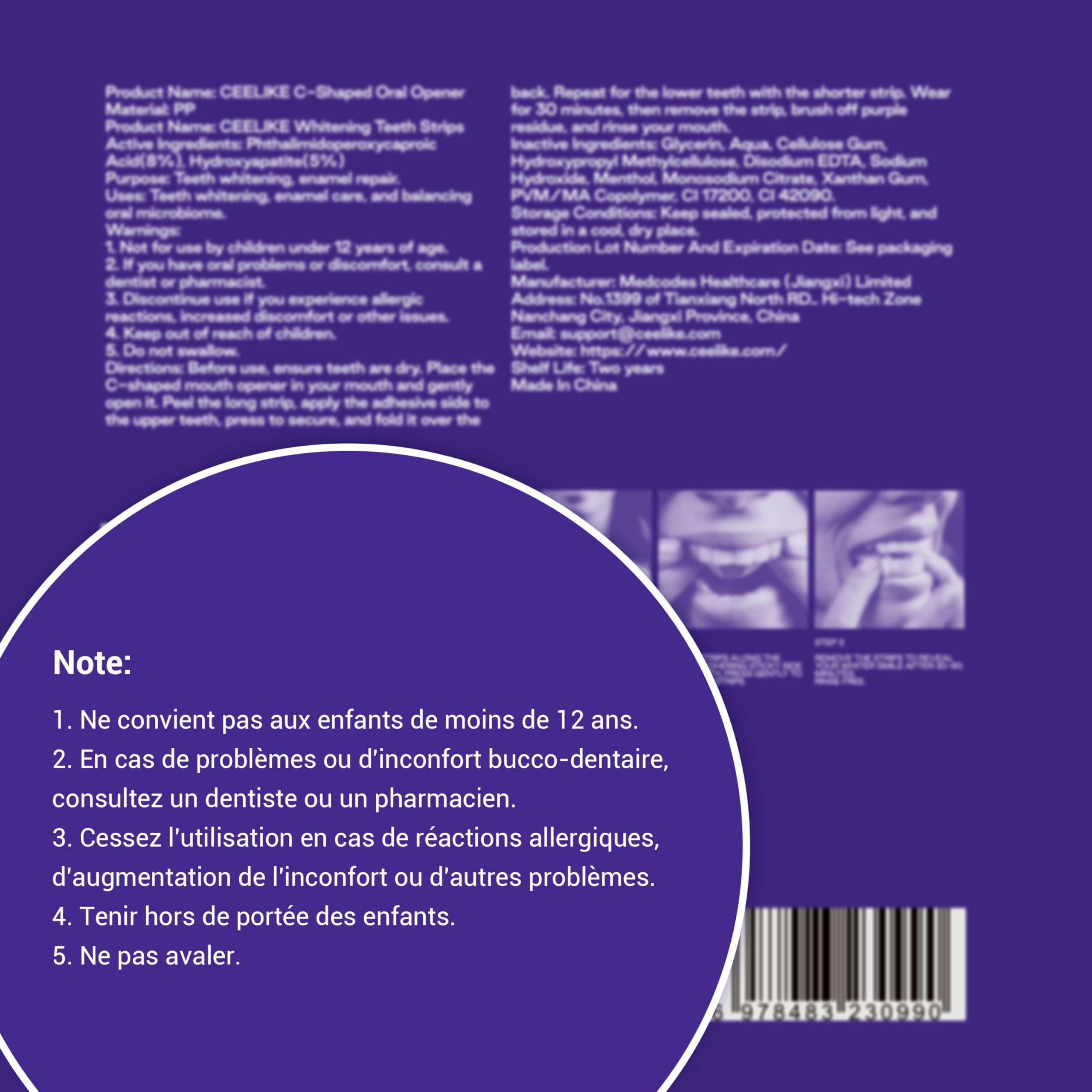 Bandes blanchissantes violettes pour les dents - PAP + nHAP - Technologie violette correctrice - 42 bandes (21 utilisations) - Adaptées aux dents sensibles