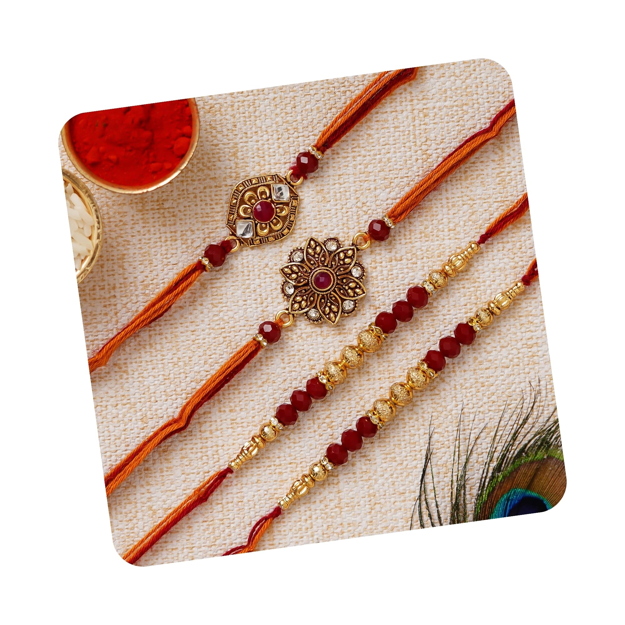 ecraftindia Set of 4 Multicolor Floral Designer Rakhis for Brother, Bhabhi, Kids-picture-4