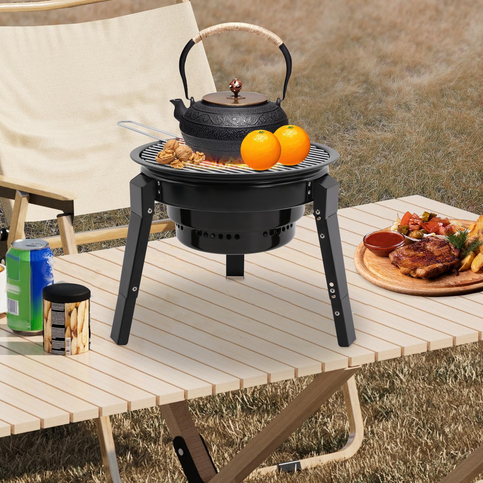 Barbecue a carbonella portatile da campeggio portatile a carbonella, compatto mini barbecue da campeggio per esterni, in acciaio inox a carbonella affumicatore Char Broil BBQ Pit Grill