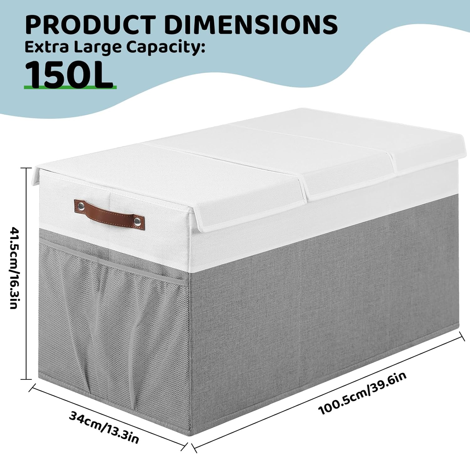 Extra Large Foldable Toy Chest with Lid,Collapsible Kids Toy Storage Box Organizer,Large Fabric Storage Bin for Nursery Playroom Bedroom Living Room,40”x18”x14”,White & Grey