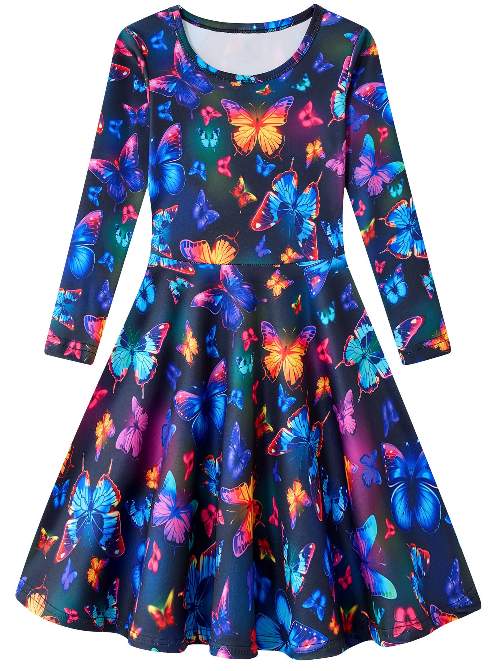 Bonny Billy Meisjes Jurken Vintage Retro Bloemen Elegante Feest Lange Mouw Winter Jurk met Riem 5-6 Jaar/110-116 Zwart-4