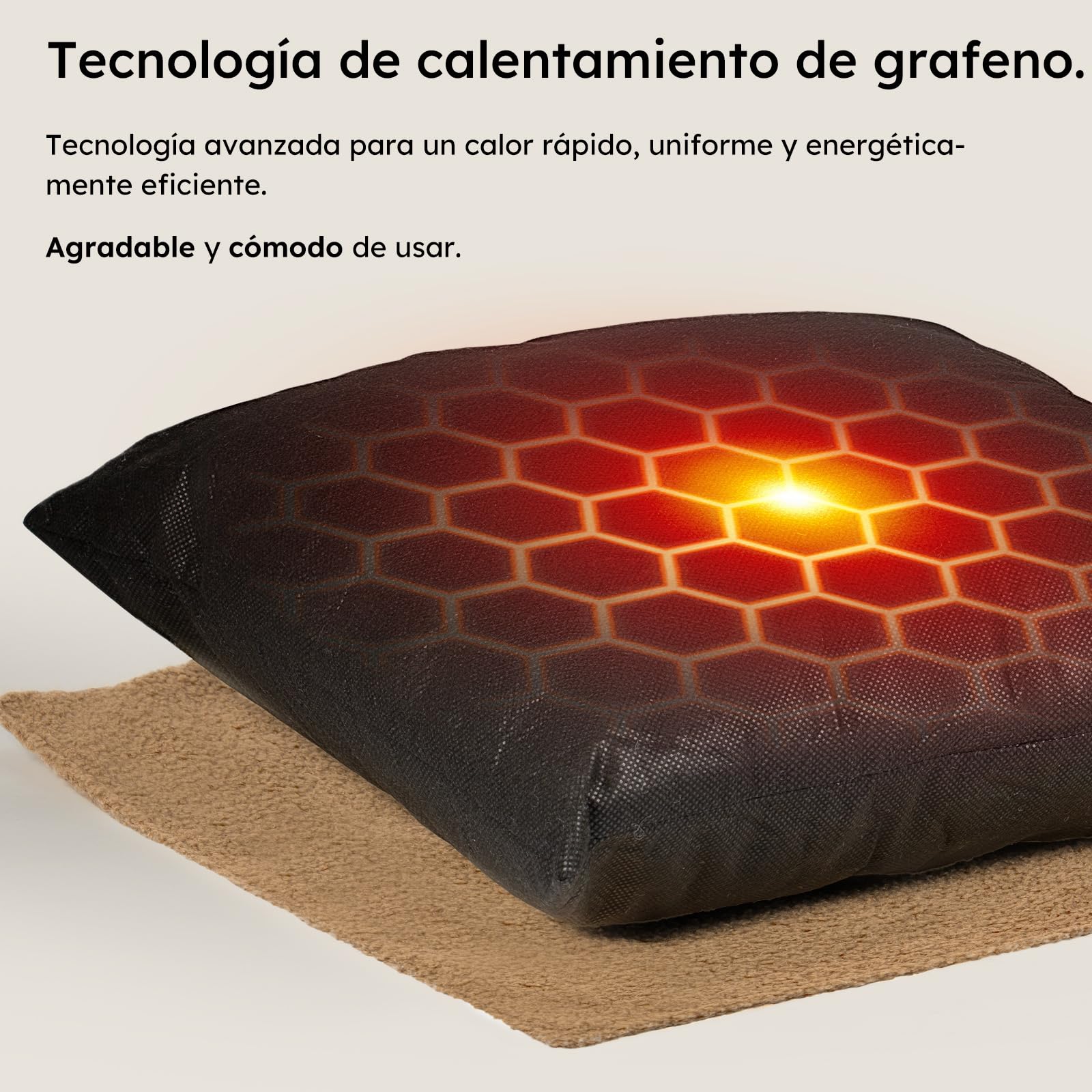 Cojín térmico – 3 modos de calor – Cojín térmico recargable – Banco de energía de 10.000 mAh – Inalámbrico – Cojín térmico – 40 x 40 cm – de Carpa (Taupe)