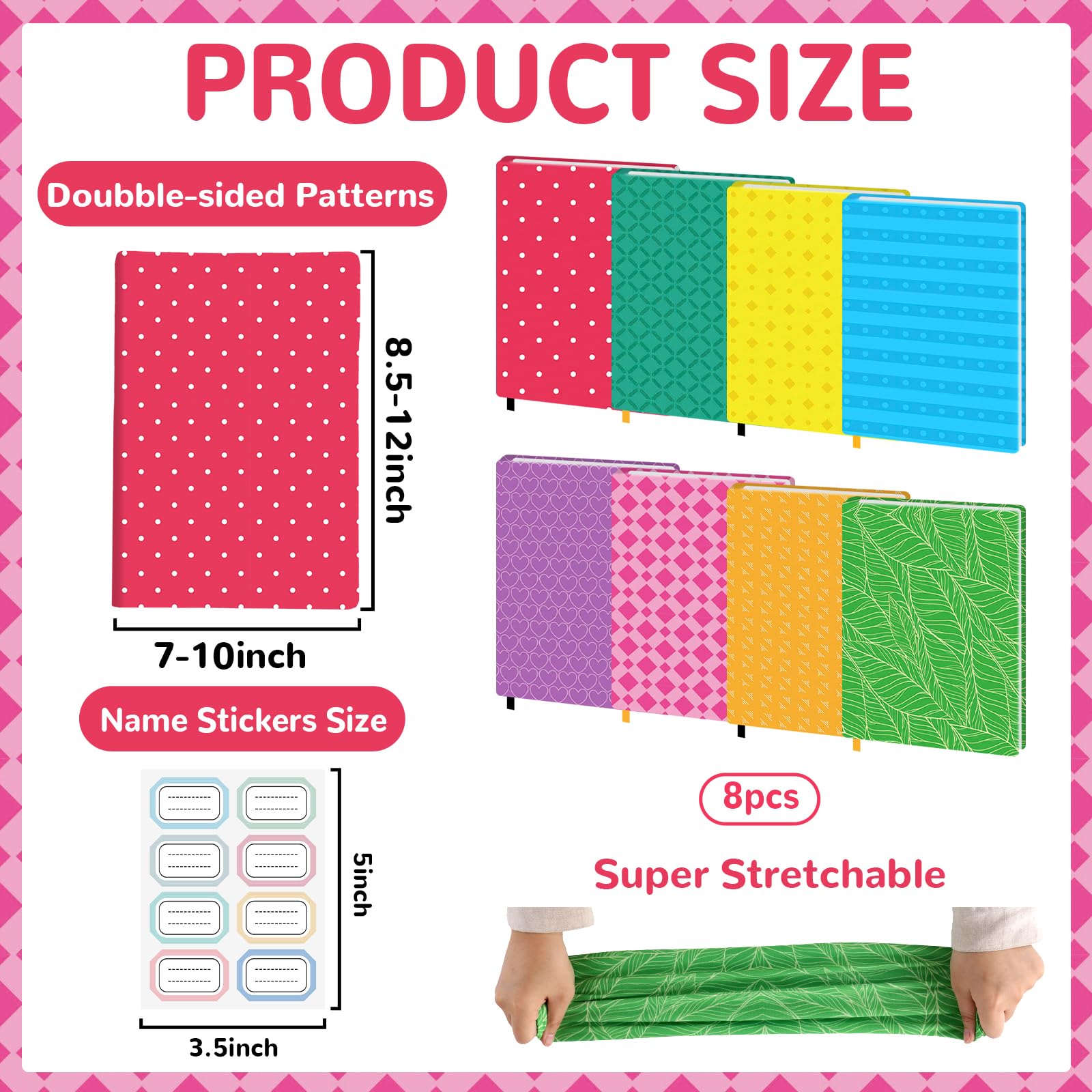 Confezione da 8 copertine protettive per libri, riutilizzabili, in tessuto, 22,9 x 28,9 cm, motivo scozzese, colorate, elasticizzate, con adesivo, per la maggior parte dei libri di testo con copertina