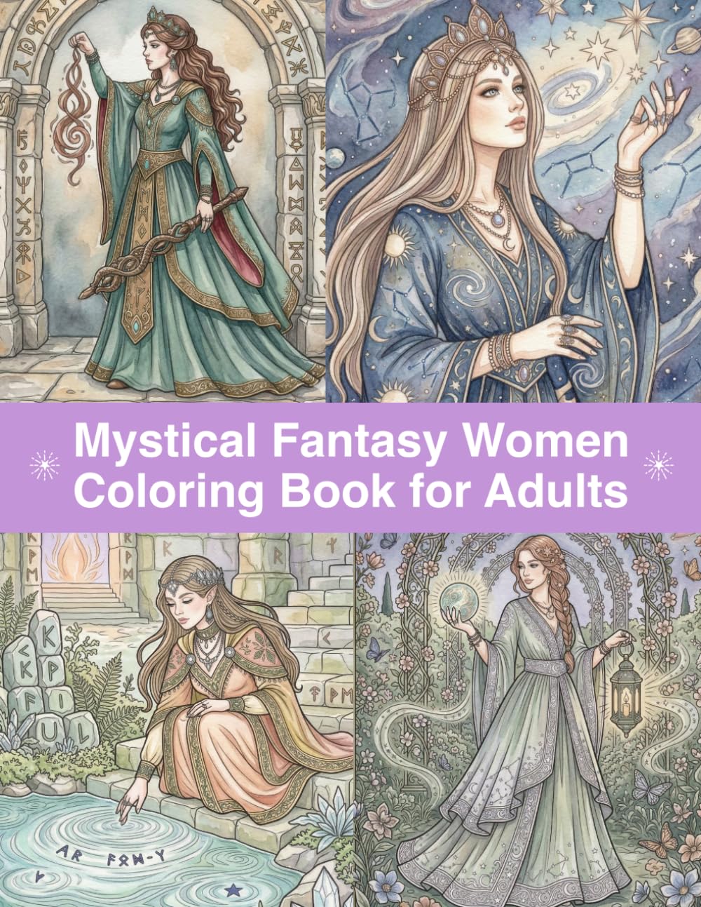 Mystical Fantasy Women Coloring Book for Adults: Enchanting Women, Magical Symbols, Celestial Designs, and Dreamlike Fantasy Worlds to Color and Relax