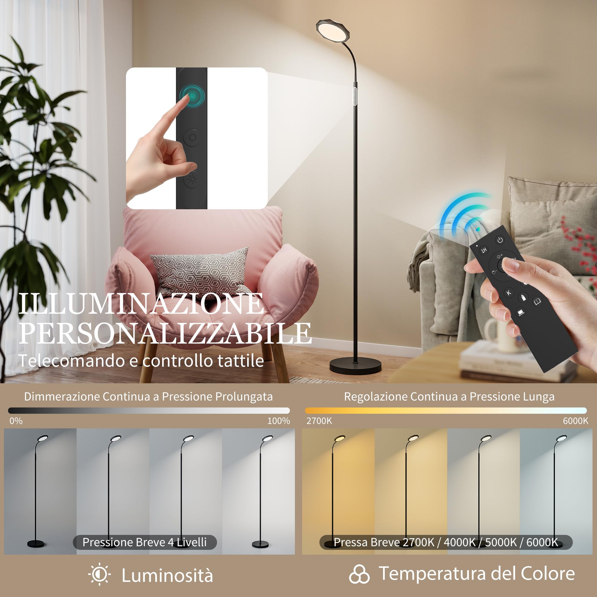 HOMCOM Lampe à LED réglable avec télécommande magnétique Noir