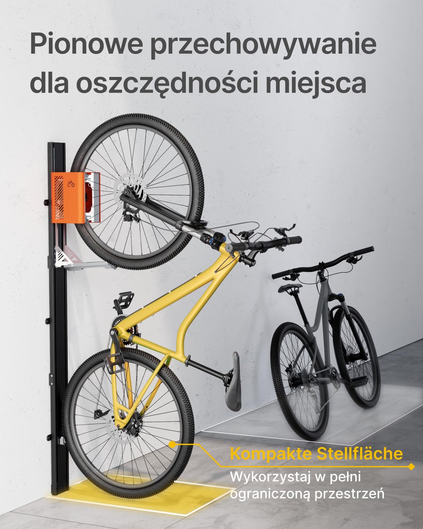 monTEK Automatyczny Uchwyt Rowerowy na Ścianę, Pionowy Wieszak Rowerowy do Opon 24-29 Cali, Udźwig do 32 kg, Oszczędność Miejsca w Garażu dla Rowerów Górskich, Szosowych i E-bike