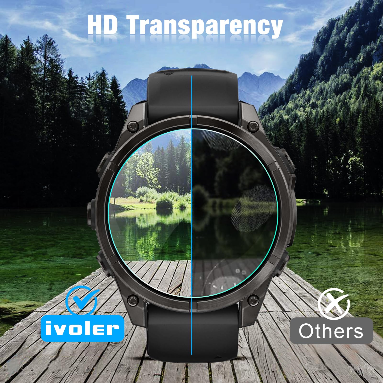 iVoler 4 Pezzi Vetro Temperato per Garmin Fenix 8 47mm Amoled (Non per Garmin Fenix 8 47mm Solar/Sapphire Solar), Pellicola Protettiva Protezione Schermo Anti Graffio, Durezza 9H, HD Chiaro