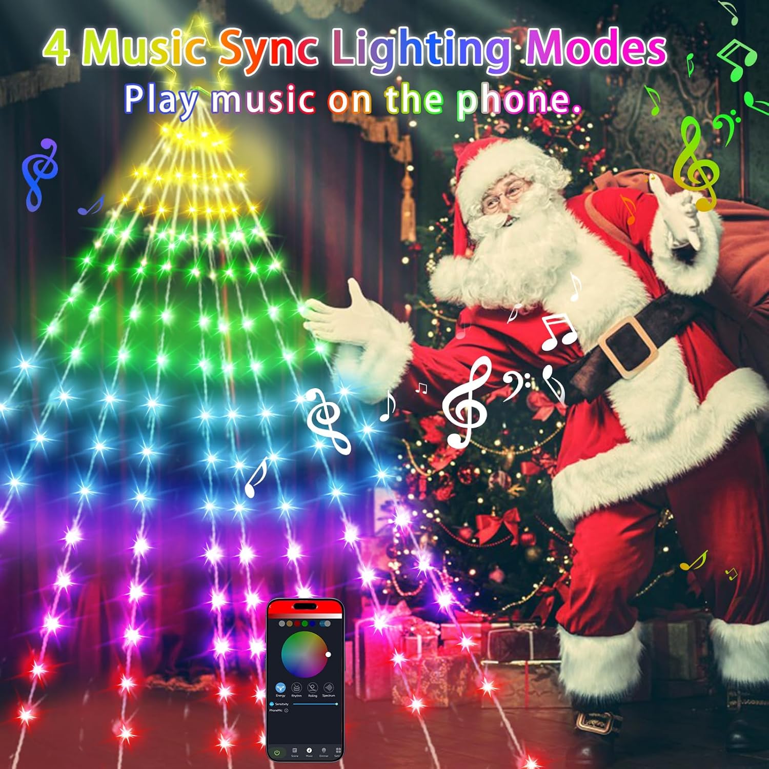 Vigdur 16.4FT Christmas Tree Decoration - 315 LEDs Customizable Star Waterfall Tree Lights with Remote, Timer, App Control Christmas Tree Lights with Music Sync for Xmas Yard Garden Party - Image 5