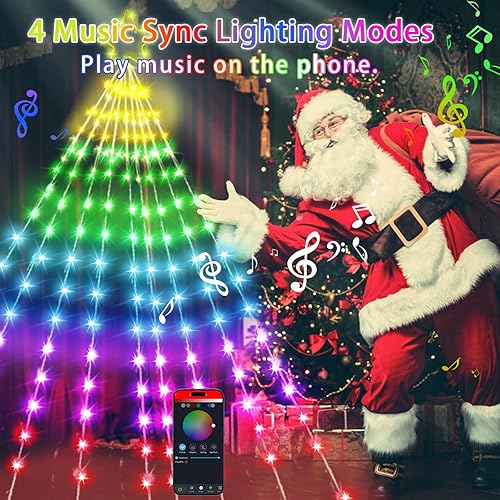 Miniatura 5 de Vigdur Decoración para árbol de Navidad de 16.4 pies, 315 luces LED personalizables con diseño de cascada de estrellas, control remoto,
