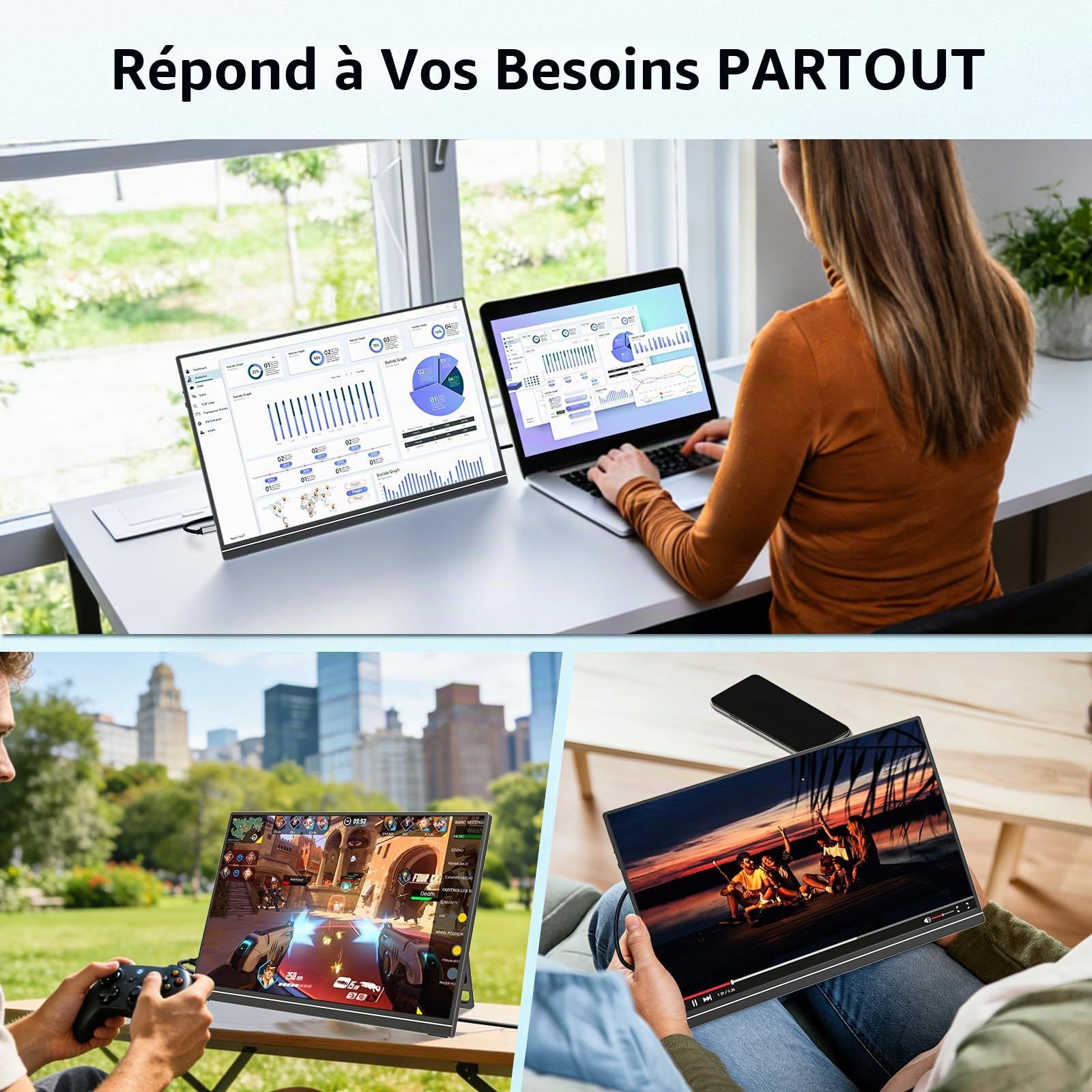 Veout Ecran Portable 16 Pouces, 1920 * 1200 FHD, Écran IPS Gaming pour Ordinateur portable/PC/Mac/PS5/Xbox avec USB-C et HDMI, Moniteur ultrafin avec Socle, 16:10, luminosité 300 CD/m²