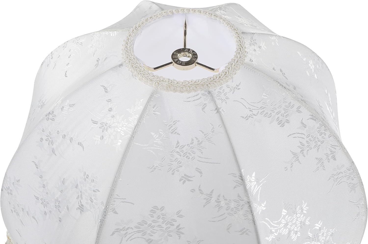 Aspen Creative 34524 Handsewn Scallop Dome Spider Lamp Shade in Beige with Jacquard Textured Fabric with Fringe, 4" Top x 16" Bottom x 12" Slant