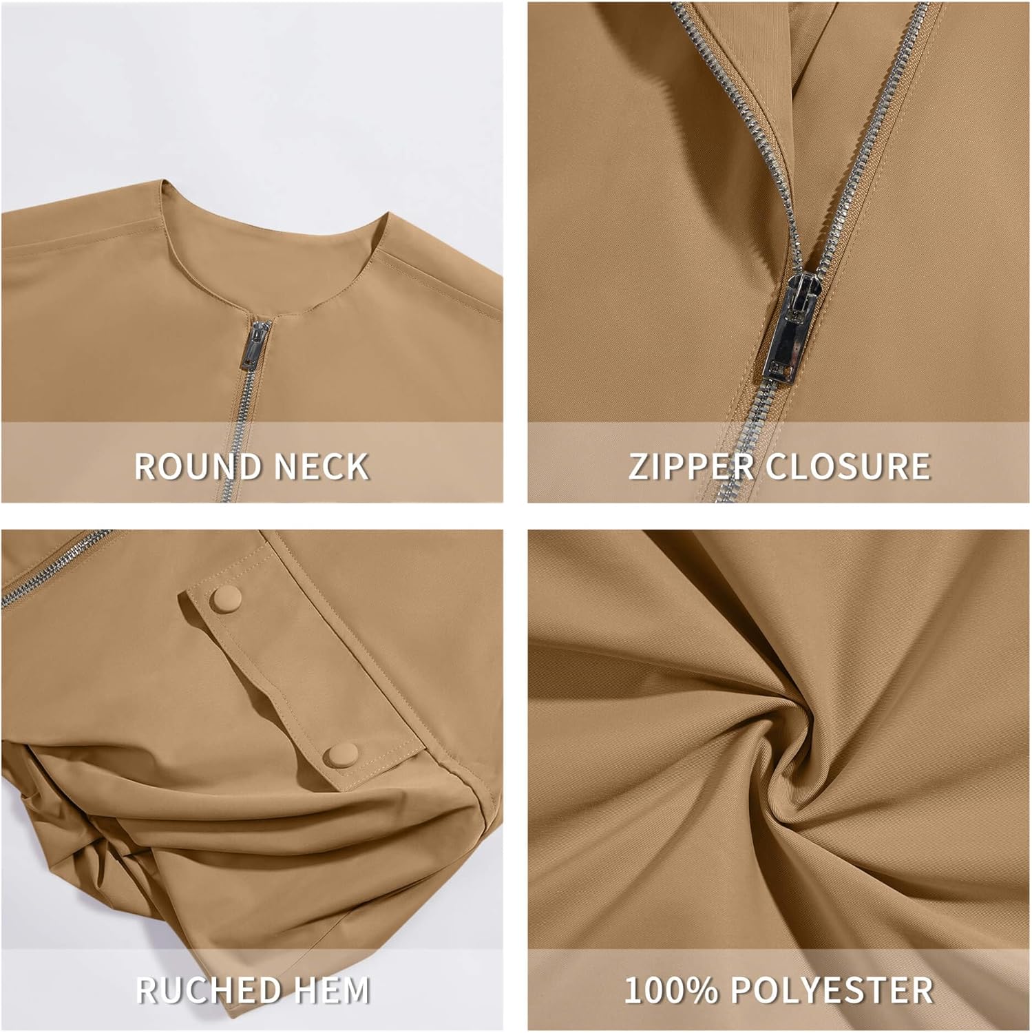 Tankaneo Womens Casual Zip Up Vest Cargo Oversized Ruched Hem Sleeveless Blazer Jackets Tops - Image 3