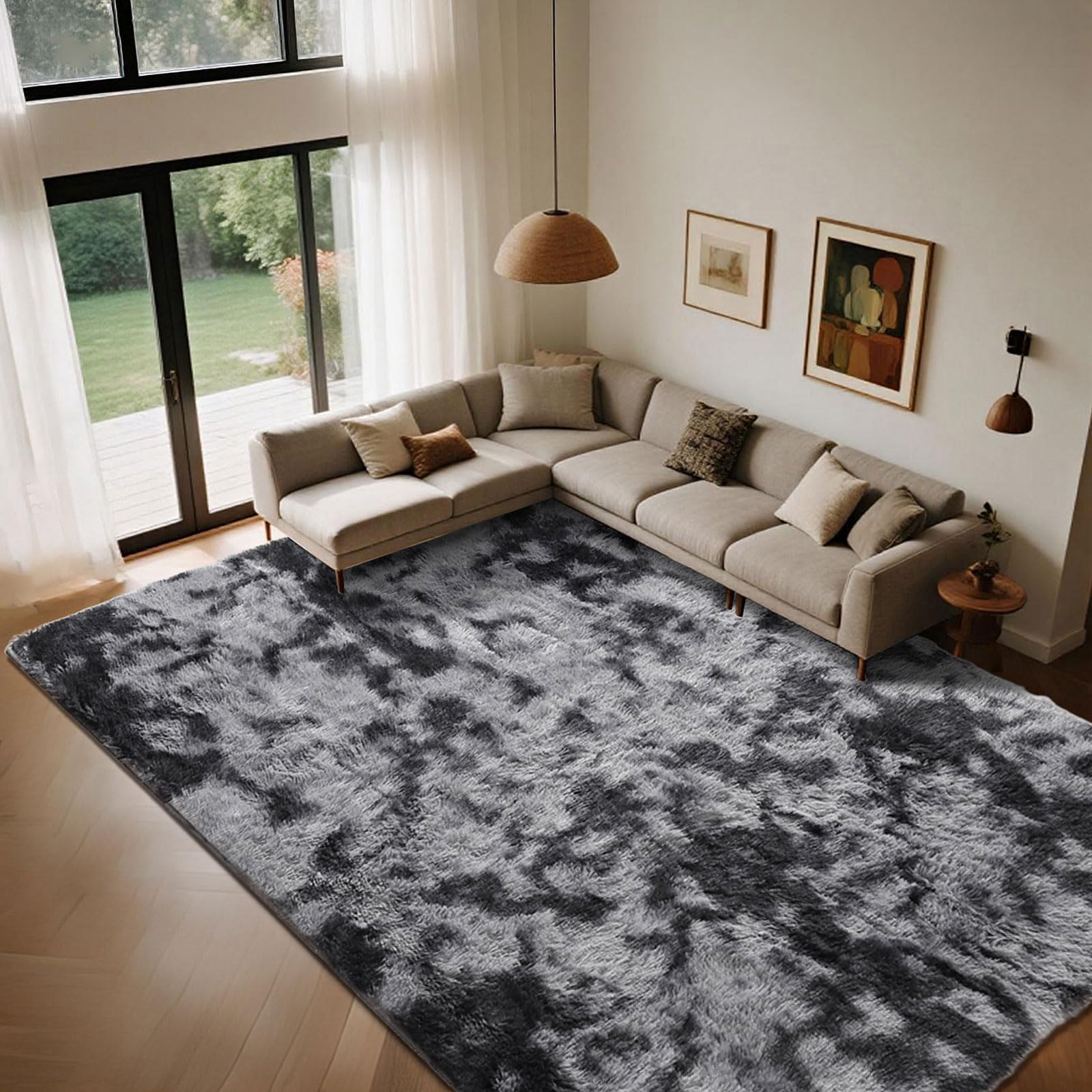Cinknots Rugs Living Room Fluffy Rug for Bedroom,Baby Nursery&Dorm,Soft Non-slip Large Modern Indoor Shaggy Carpet(Black Grey,160 x 200 cm) โ image 1