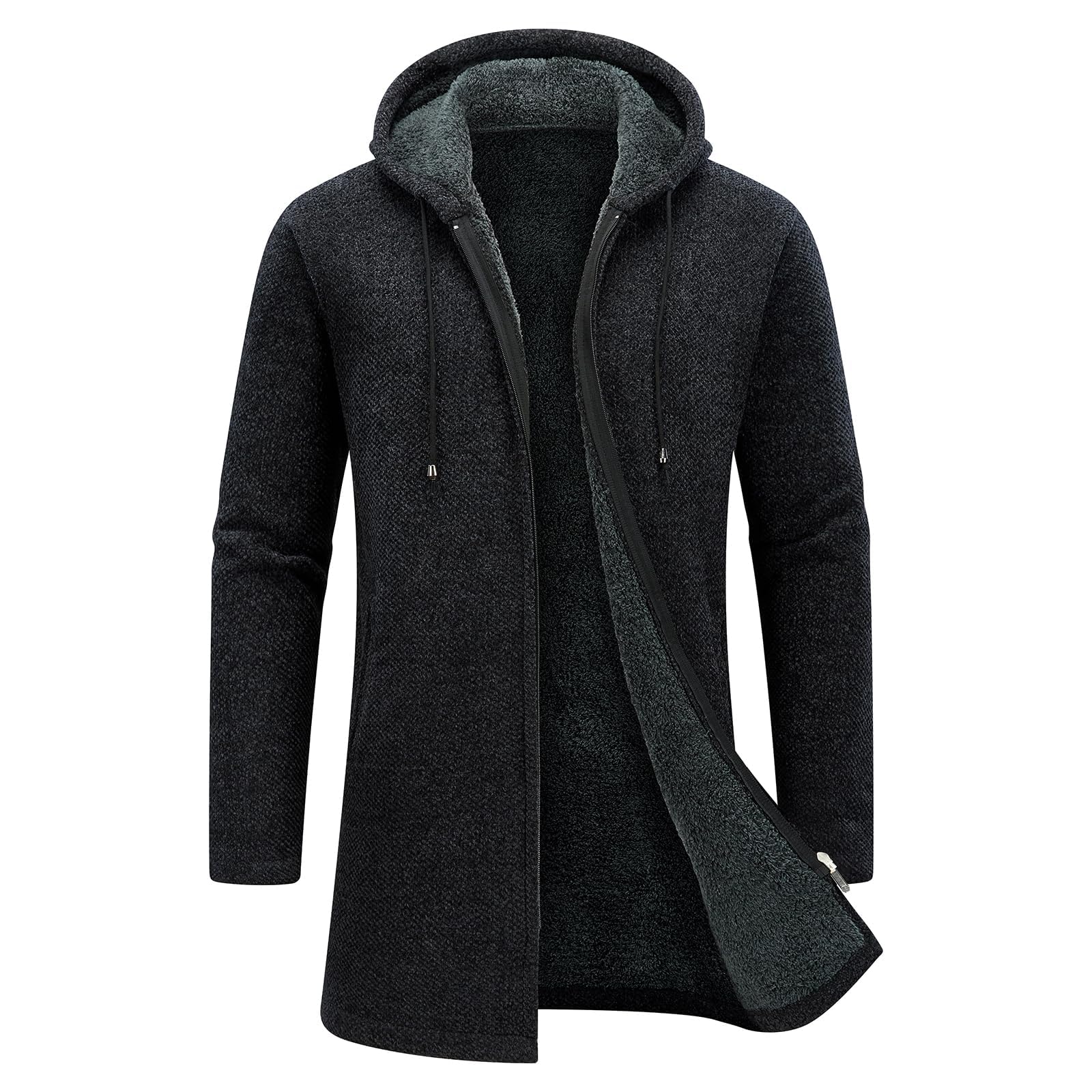 Cárdigan Hombre Largo Con Capucha y Cremallera - Suéter Chaqueta de Malla Sudadera Gruesa Casual