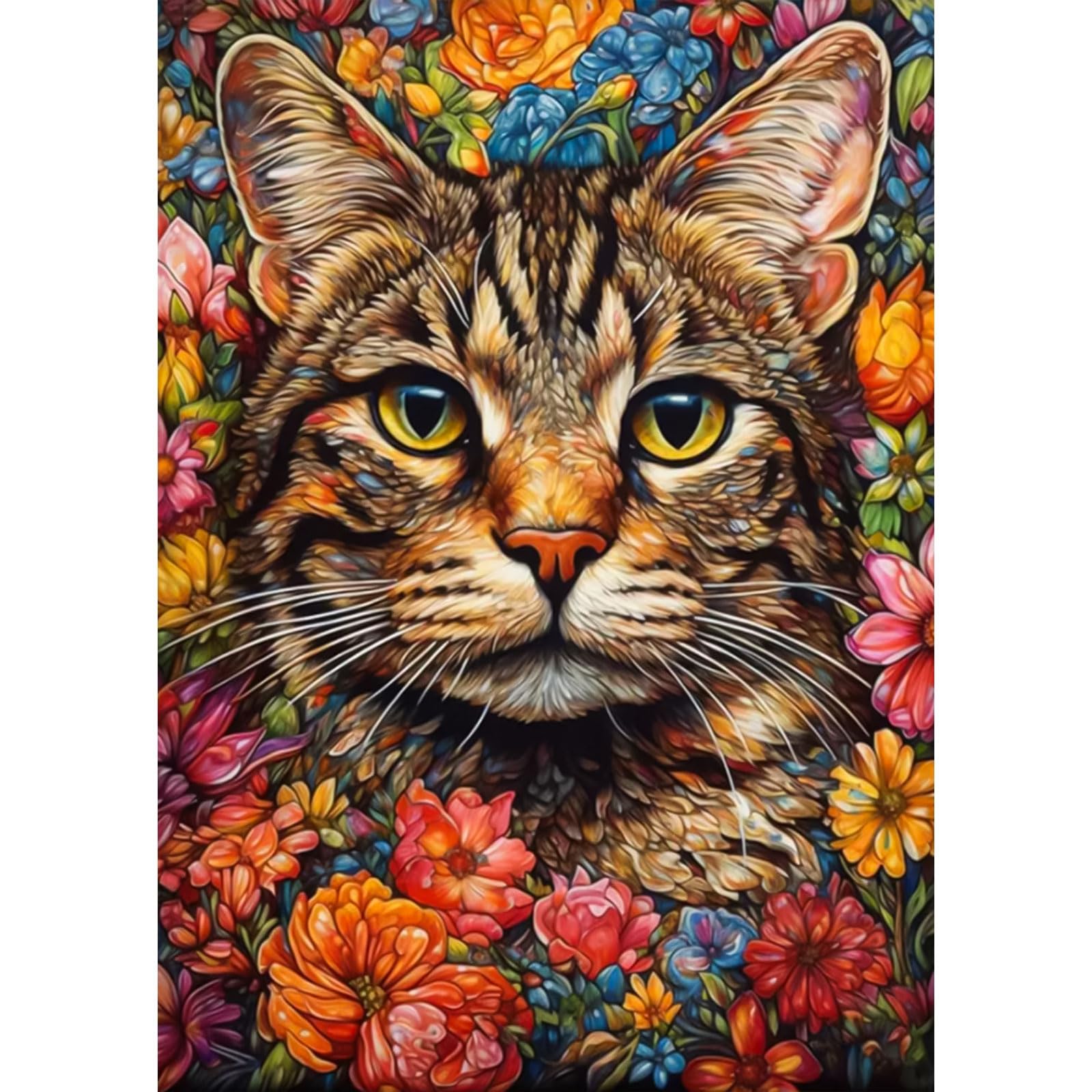 MAXBYE 5D Flower Cat Diamond Painting Kits for Adults DIY Animal Diamond Art Full Drill Crystal Rhinestone Painting Pictures Embroidery Craft Kits for Home Wall Decor 12x16inch
