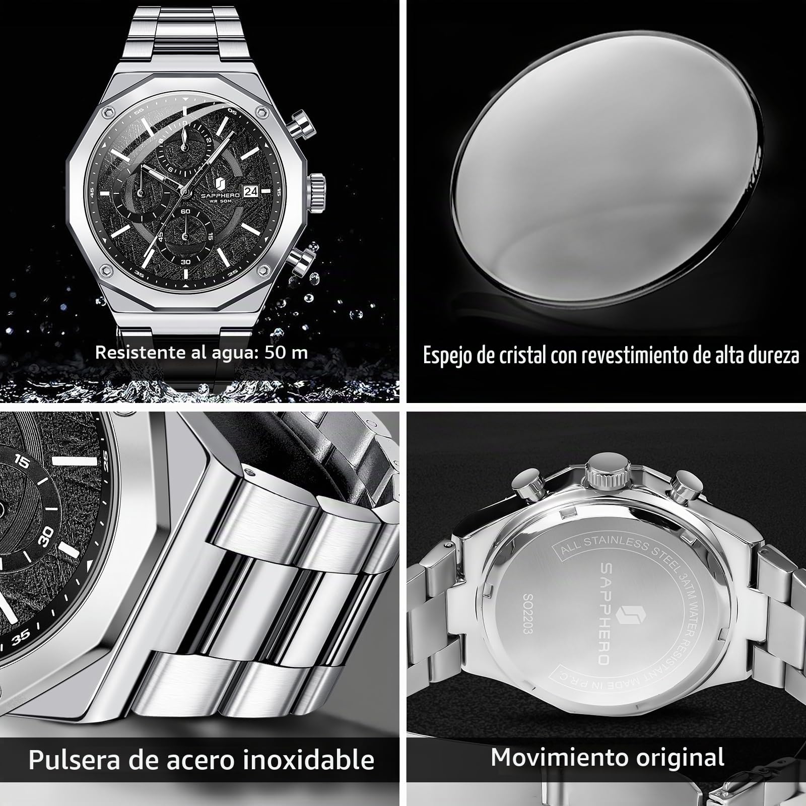 BENYAR by Relojes para Hombre Reloj de Pulsera de Lujo de Acero Inoxidable 50M Impermeable Movimiento analógico Fecha Reloj Elegante Regalo para Hombres
