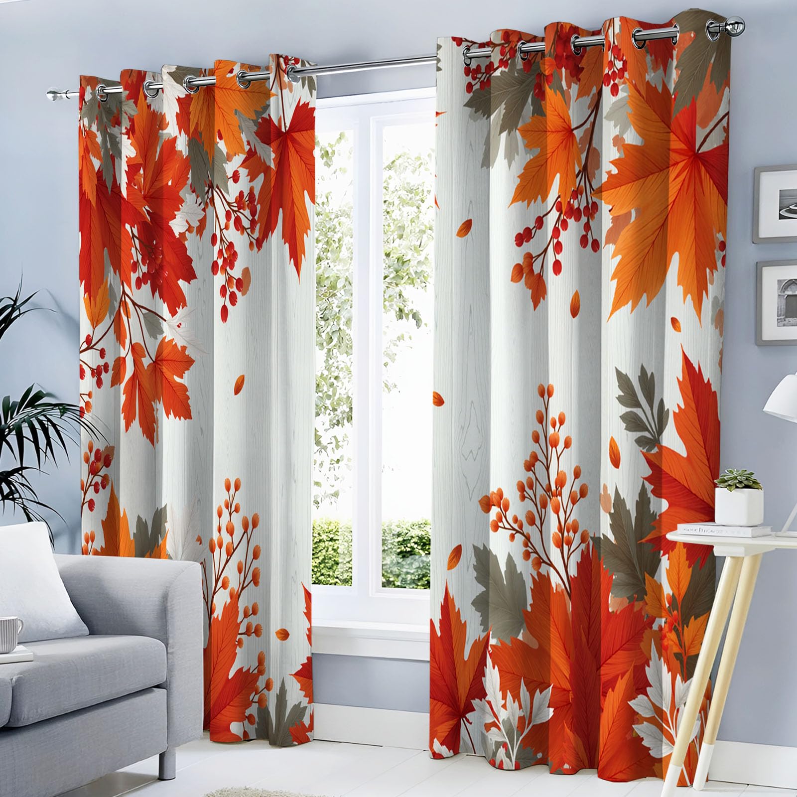 Rideaux thermiques isolants anti froid orange feuille d'érable occultant lot de 2