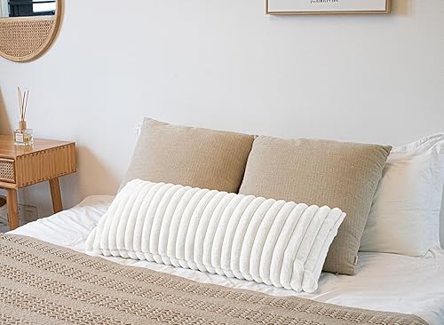 Miniatura 6 de Fundas de almohada lumbar de piel sintética de 14 x 36 pulgadas, color blanco crema, suave, decorativa, funda de almohada lumbar, lujosa funda de