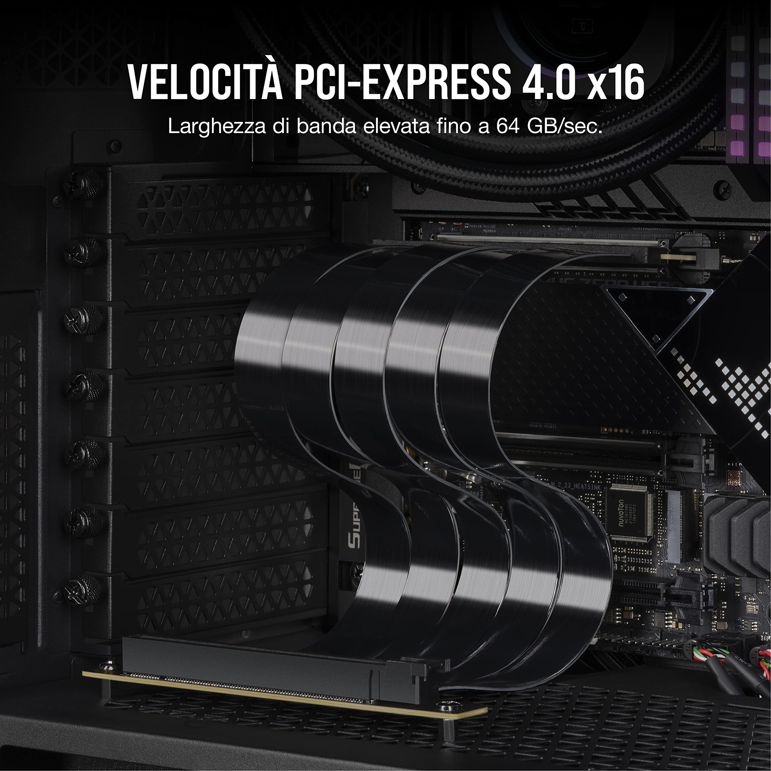 Corsair Premium PCIe 4.0 x16, 300 mm Cavo di Estensione - con Schermatura EMI - PCIe Femmina con Angolo di 90 - Compatibile con PCIe 3.0 per Una Maggiore Retrocompatibilità - Nero