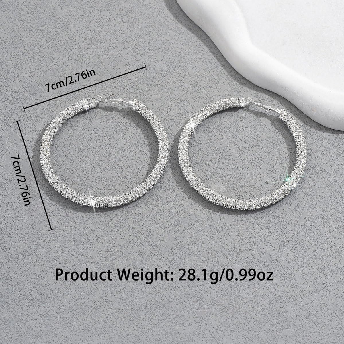 Large Silver Rhinestone Hoop Earrings Sparkly Big Hoop Earrings for Women Bling Chunky Silver Hoops 40/50/60/70mm Trendy Prom Wedding Christmas Jewelry