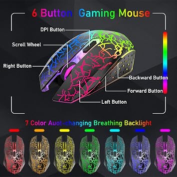 Wireless 61 Key Gaming Keyboard and Mouse and Bluetooth RGB Headphone Combo for PC Mac Gamer(Black)