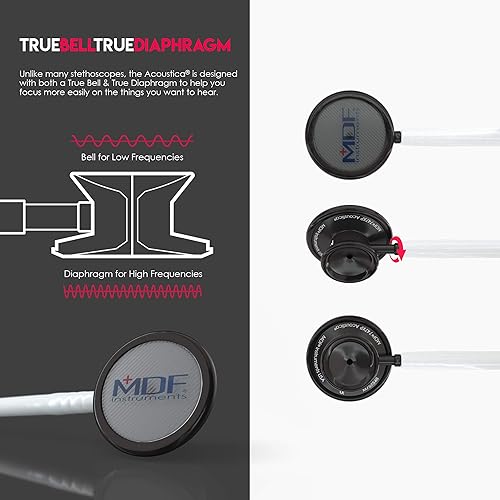 Miniatura 7 de MDF Acoustica - Estetoscopio ligero para médicos, enfermeras, estudiantes, uso en el hogar, adulto, doble cabezal, tubo blanco, auricular y pieza