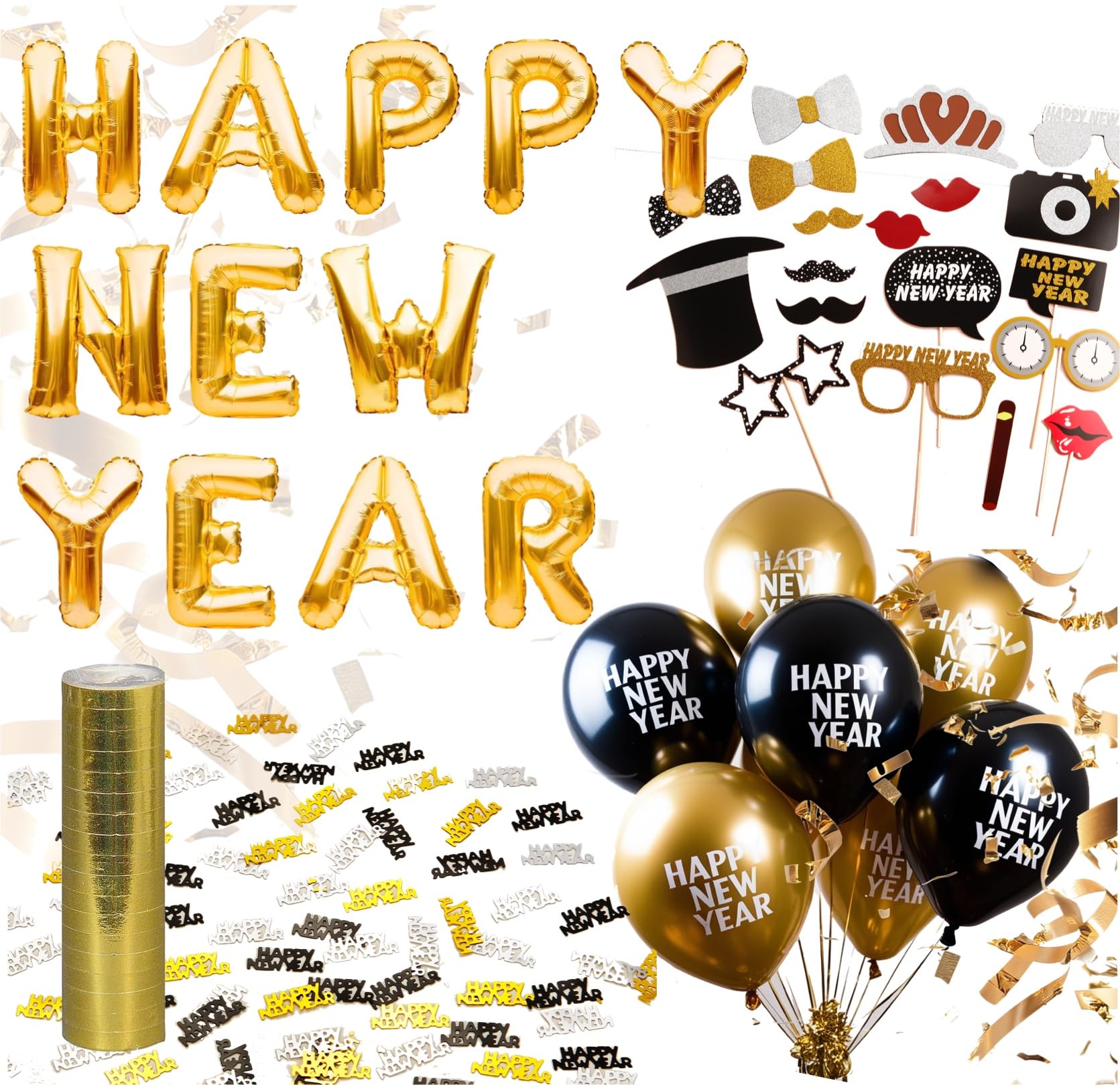Silvester-Deko XXL Set 2026 – über 50 Teile Mit Ballon, Luftschlangen, Konfetti Für Die Neujahrsparty