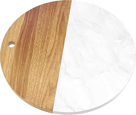 Amazon Com 12 Wood And Marble Round Charcuterie Board Acacia Wood Cheese Board Serving Tray Charcuterie Platter For Cheese And Wine Gifts Cutting Board Marble Kitchen Accessories Perfect For Display Cheese