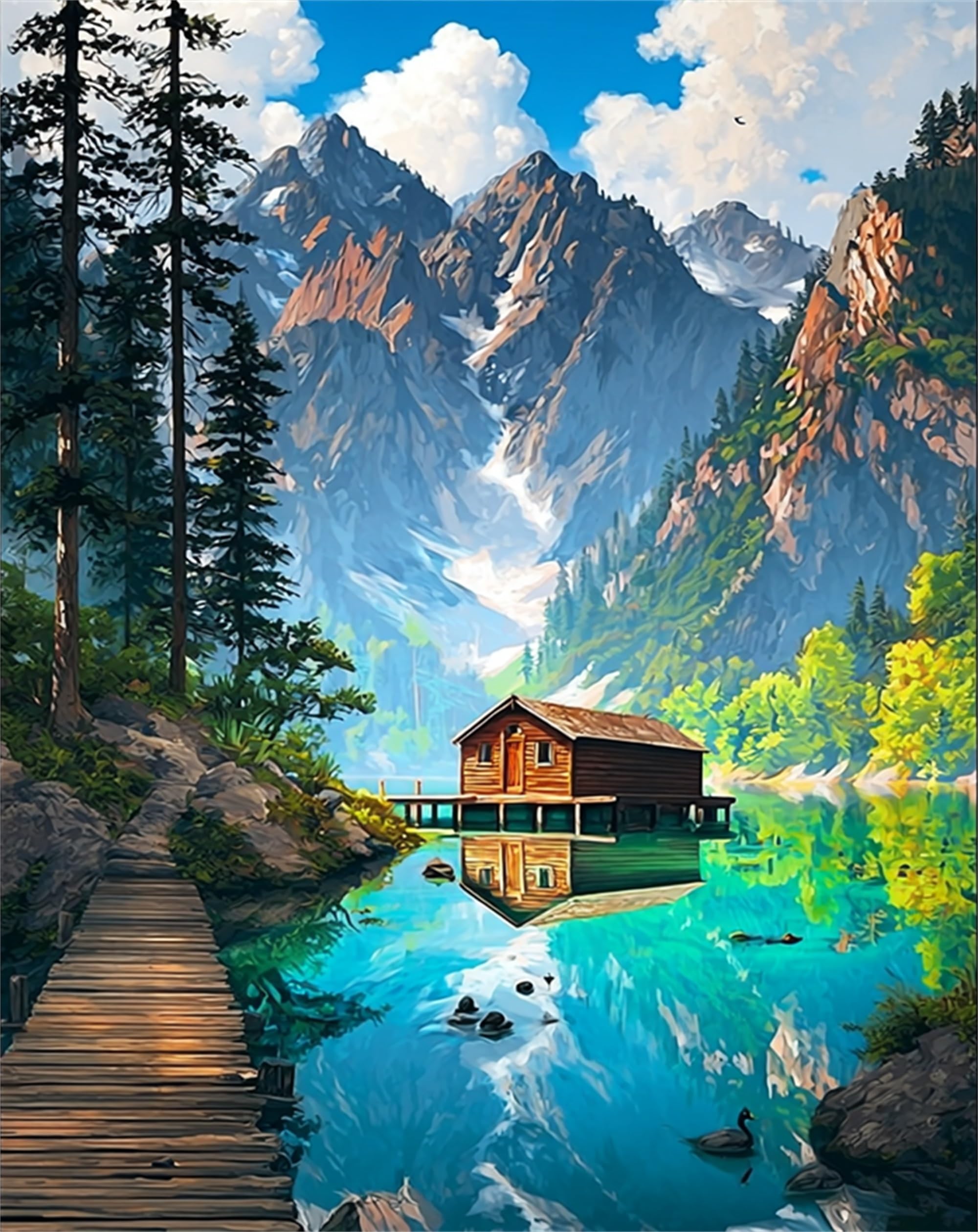 Jiqinsiye Lake Adult Paint by Number Kits,Landscape Painting Kits on Canvas,Large Color by Numbers Watercolor Gifts for Friends Home Wall Decor