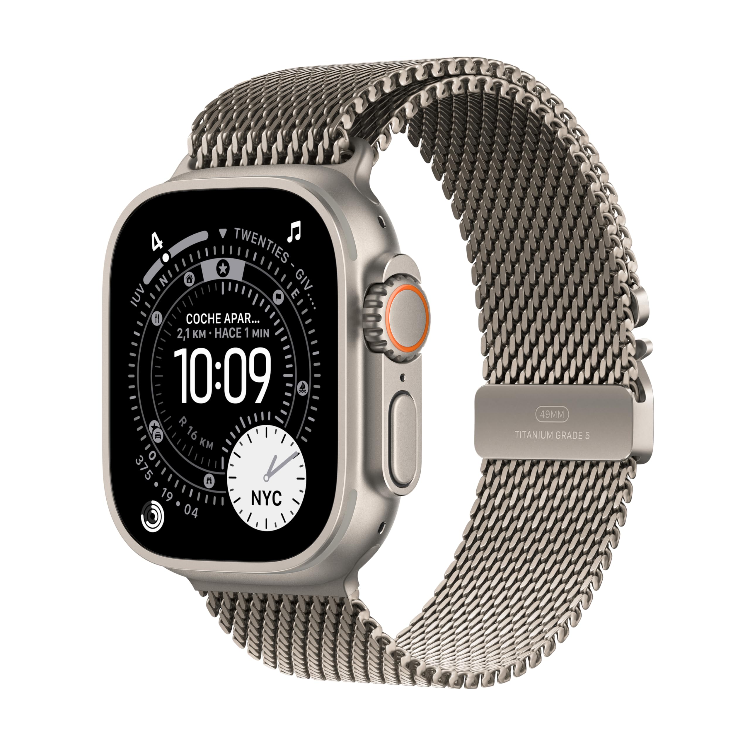 Apple Watch Ultra 3 GPS + Cellular, Reloj prémium para Running y Multideporte con Caja de Titanio Resistente de 49 mm y Pulsera Milanese Loop en Titanio Natural - Talla M.Monitores avanzados de Salud