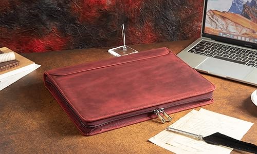 Miniatura 9 de AZXCG Carpeta de cuero para padfolio, carpetas de 3 anillos con bloc de notas de tamaño carta A4, organizador de negocios con cremallera, compañero