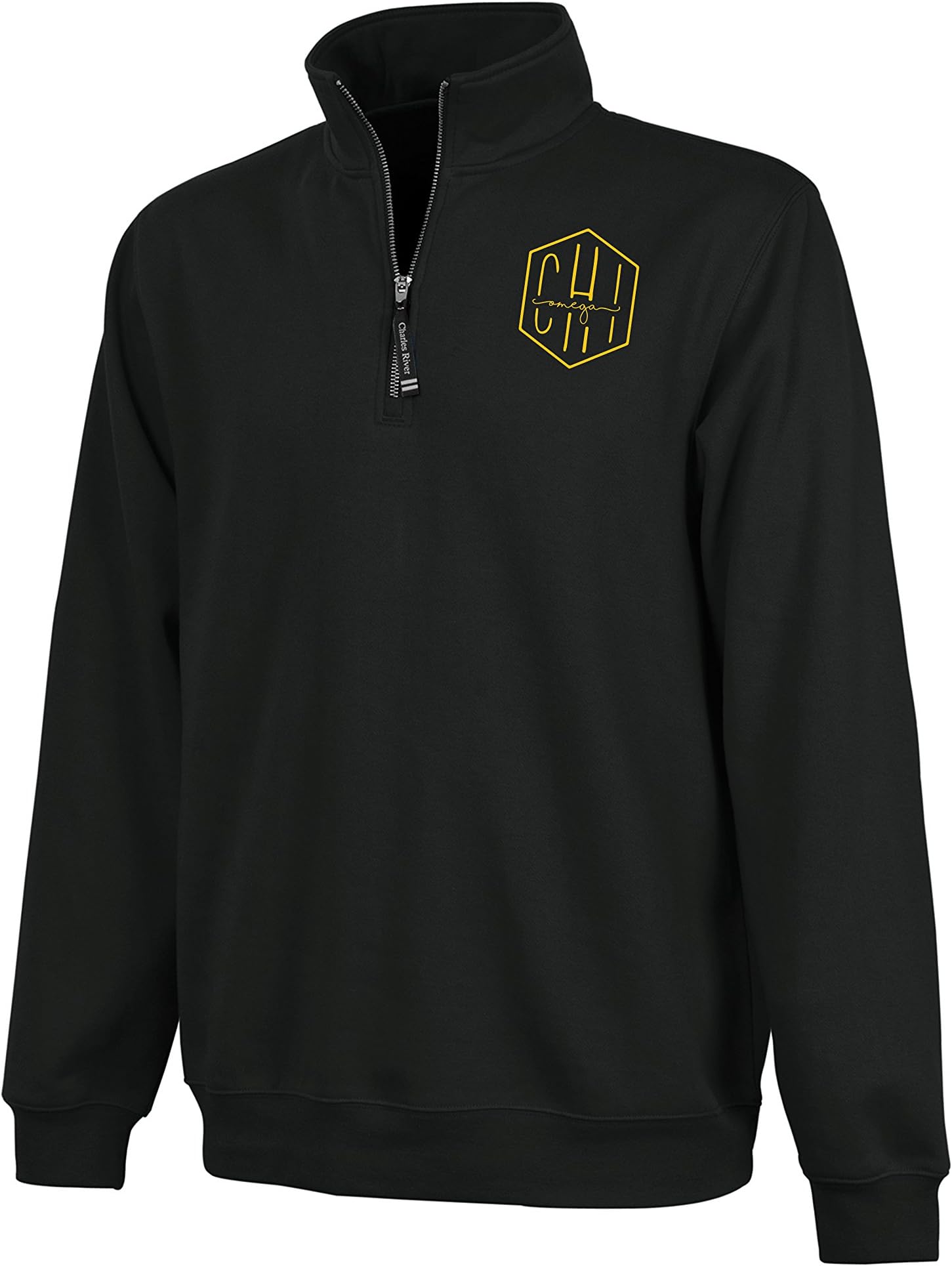 Chi Omega Sorority Sweatshirt | Greek Quarter Zip Pullover (Medium) Black