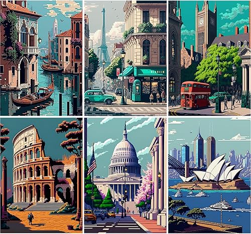 CYNART Paquete de 6 kits de pintura de diamantes de paisaje para adultos y principiantes, kits de arte de diamantes de fama mundial para adultos,