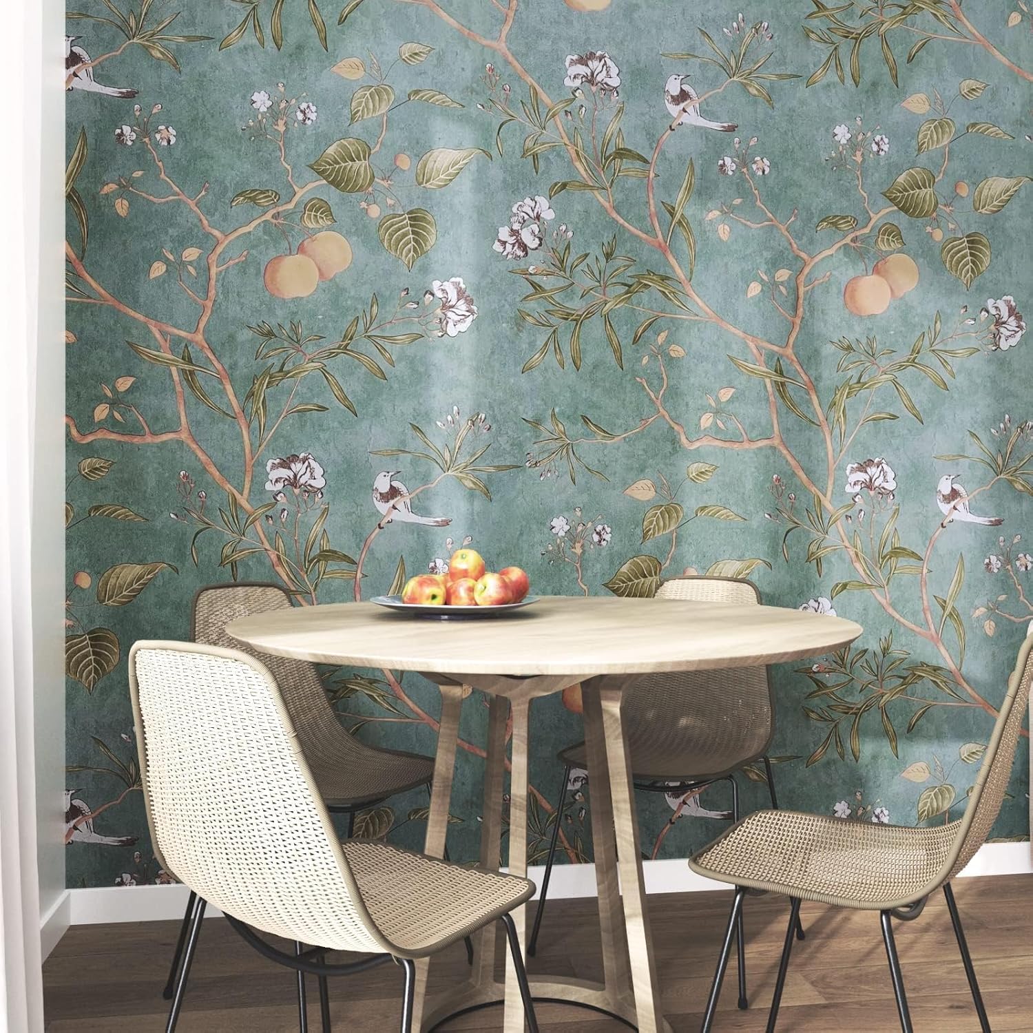 Laatse Green Floral Wallpaper Peel and Stick Bird Wallpaper 17.5" x 393" Vintage Contact Paper Waterproof Self Adhesive Removable Boho Floral Wall Paper for Bedroom Walls Cabinet Locker