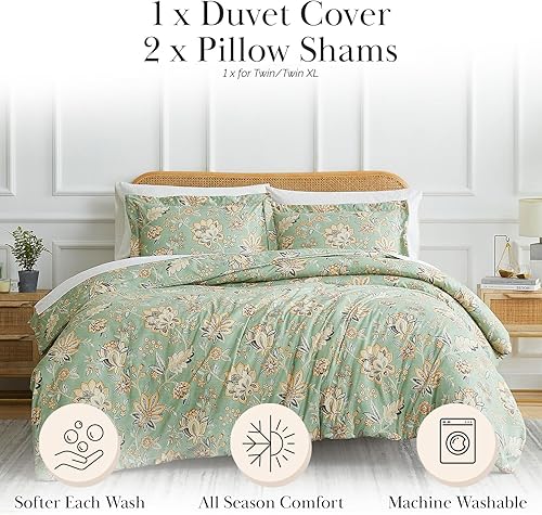 Miniatura 2 de Southshore Fine Living, Inc. Jacobean Willow Collection - Juego de funda de edredón de gran tamaño, tamaño Queen, funda de edredón floral de 3