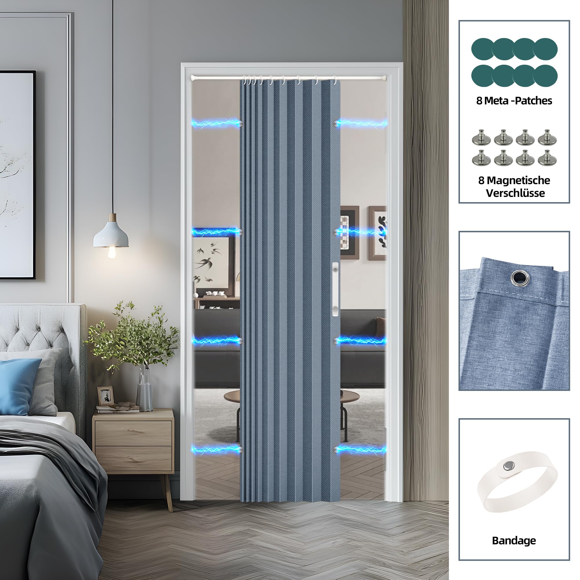 Rideau Accordéon Occultant Pour Portes - 310x200 Cm, Beige - Séparateur De Pièce Sans Perçage, Fermeture Magnétique