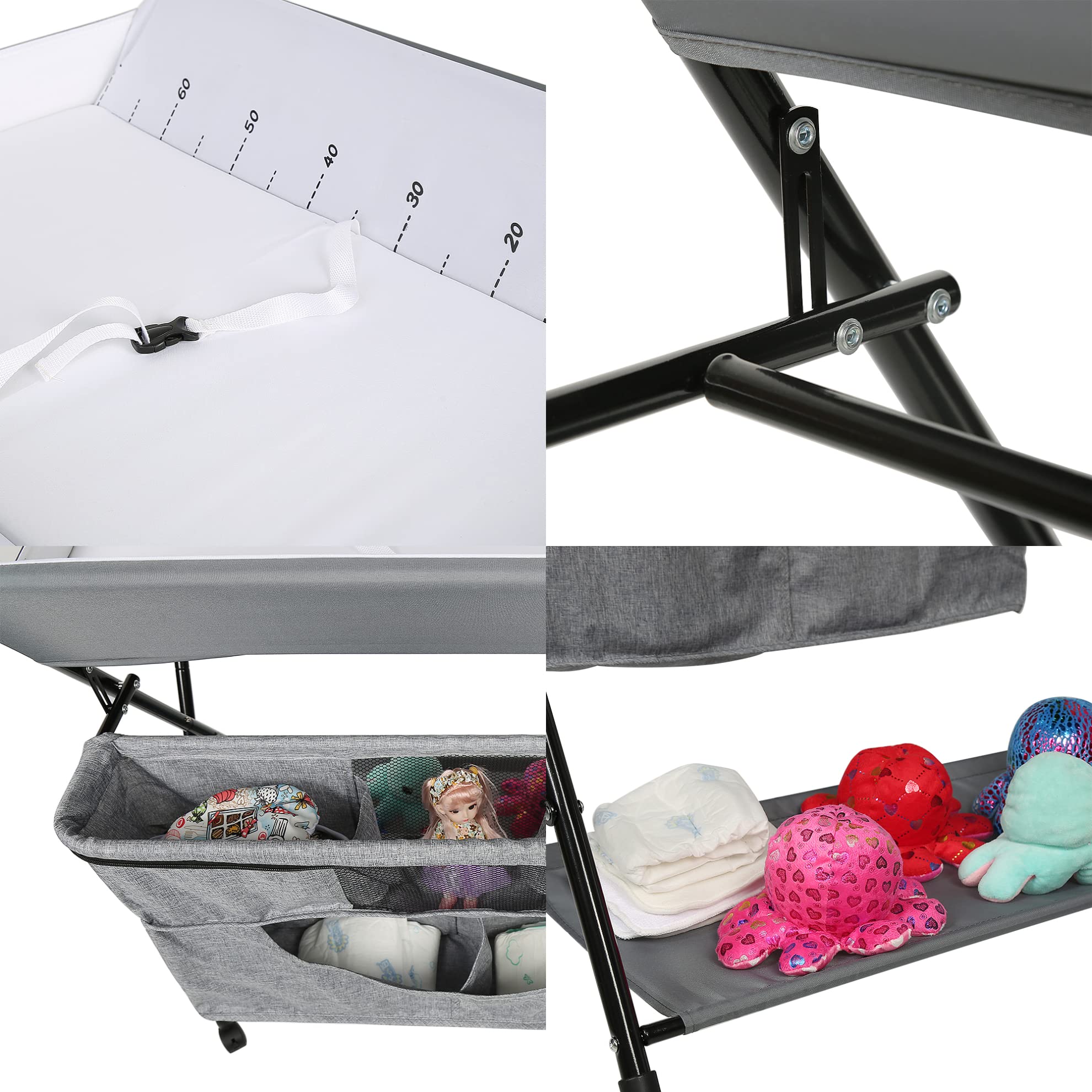 SHISHI Fasciatoio Portatile Pieghevole, Fasciatoio a Piedi per Neonati, Fasciatoio da Viaggio, Materassino Fasciatoio Impermeabile e Lavabile, Protegge la Vita (80×63×(93-99) cm, Grigio-nero C)