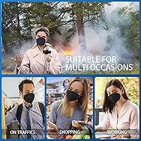 Vista 6 de ApePal Mascarillas KN95 desechables de 5 capas, con lazos anchos elásticos para las orejas, mascarilla de seguridad, color negro, 50 unidadespaquete
