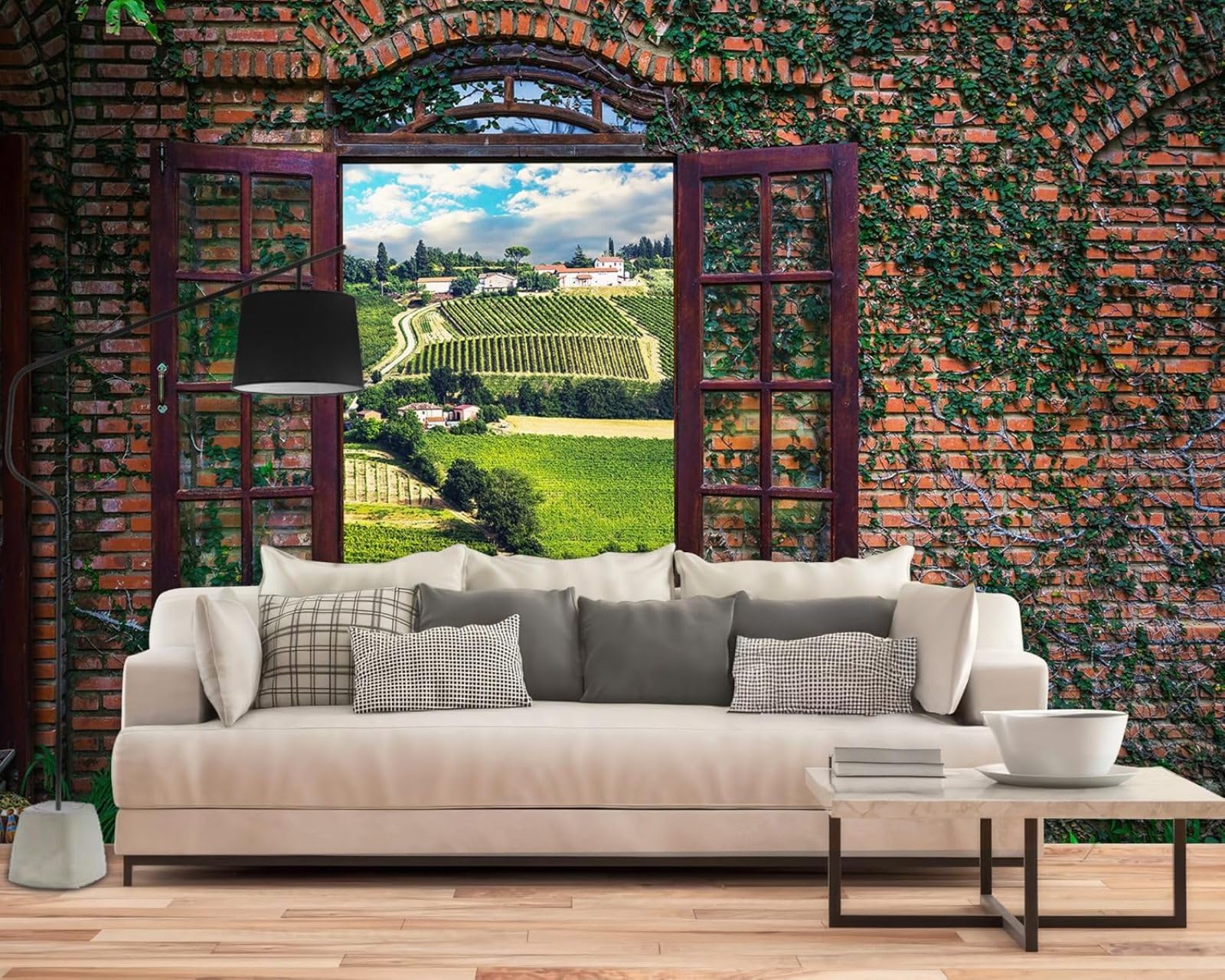 Carta da parati fotografica con effetto 3D, finestra, mattoni, paesaggio toscano, tessuto non tessuto, moderna, per soggiorno, camera da letto, cameretta dei bambini, decorazione murale, 350 cm x 256