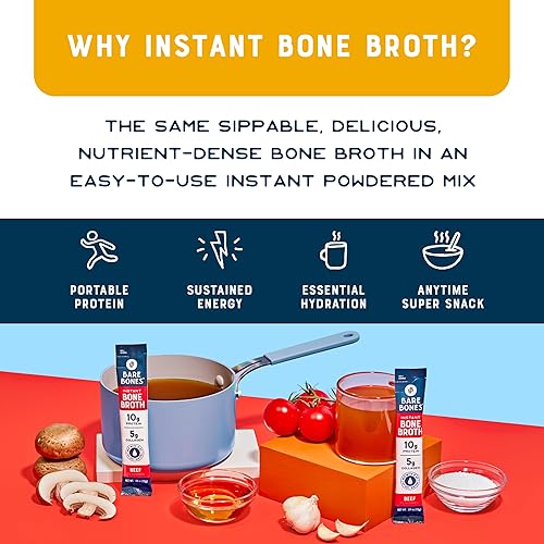 Miniatura 7 de Bare Bones Bone Broth - Mezcla de bebidas instantáneas en polvo, pollo y carne de res, paquete variado de 8, 4 pollos y 4 carne de res, palitos de