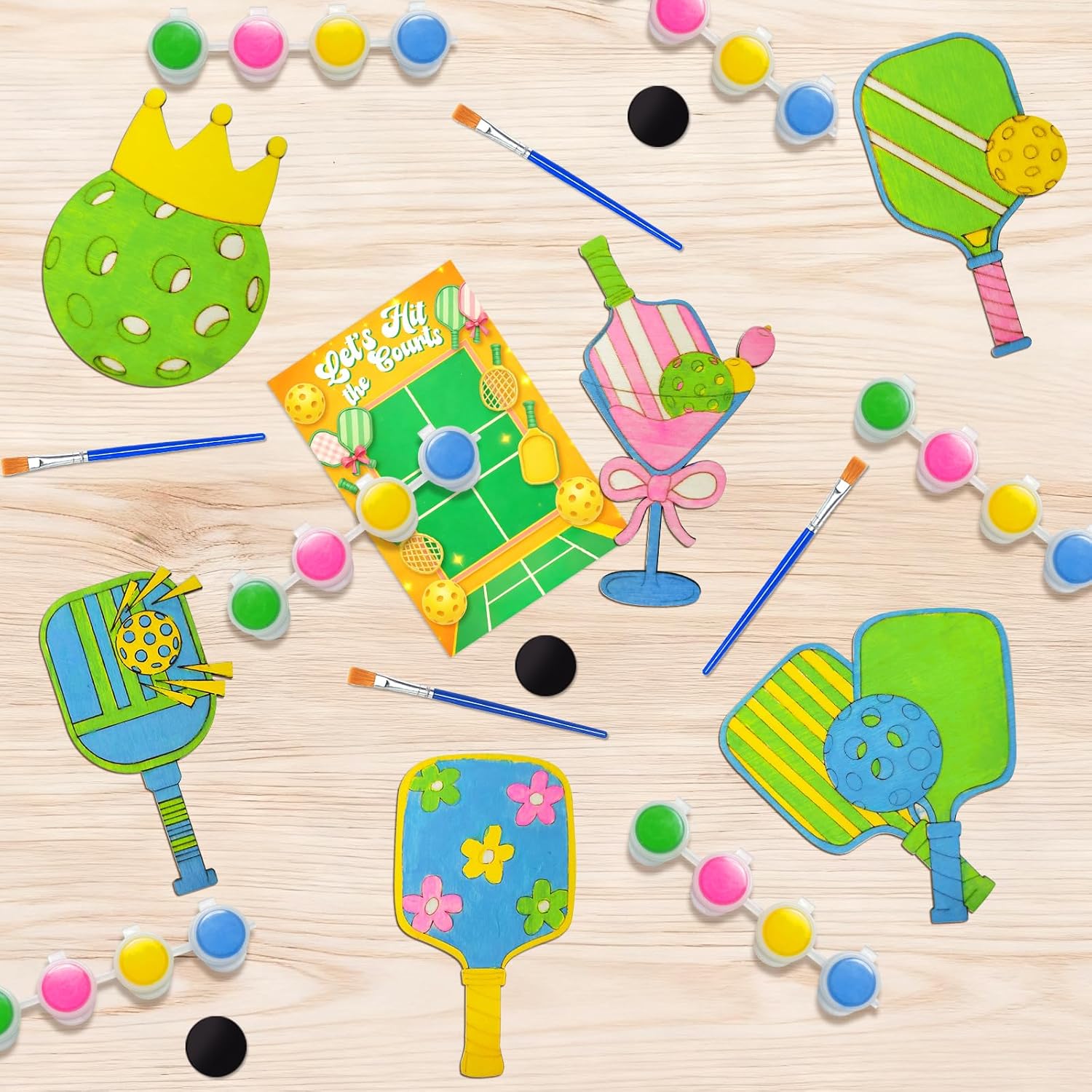 Pre-Packed Pickleball Party Favors: 12 PCS Pickleball Party Decorations Wooden Painting Craft Kits with Cards - Pickleball Birthday Party Decorations Stuffers Gifts Supplies for Kids Adults