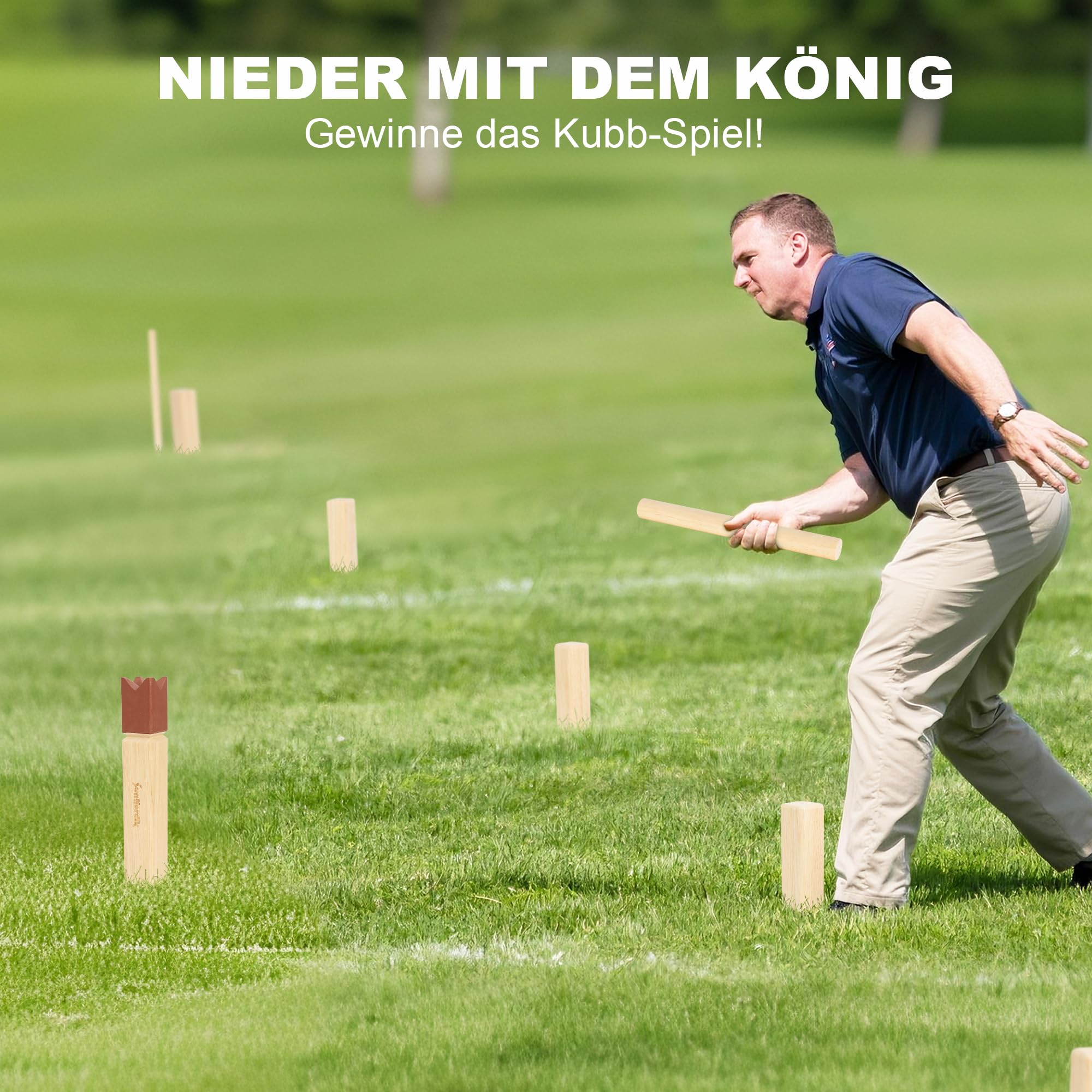 SunNordik Kubb Wikingowie gra rzucana, w zestawie torba z płótna żaglowego | Szwedzkie szachy z wysokiej jakości drewna gumowego, instrukcja gry – wytrzymała gra na podwórku dla dzieci i dorosłych