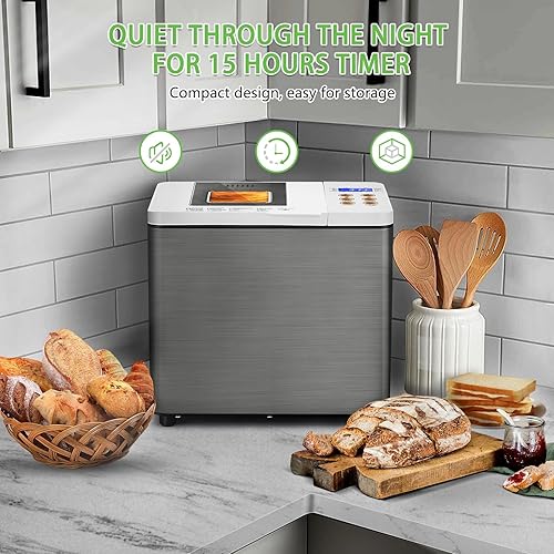 Miniatura 6 de KEEPEEZ Máquina de pan de doble calentador, máquina de pan horizontal 19 en 1, sin gluten, masa madre, masa de pizza, mermelada, ajuste de salteado,