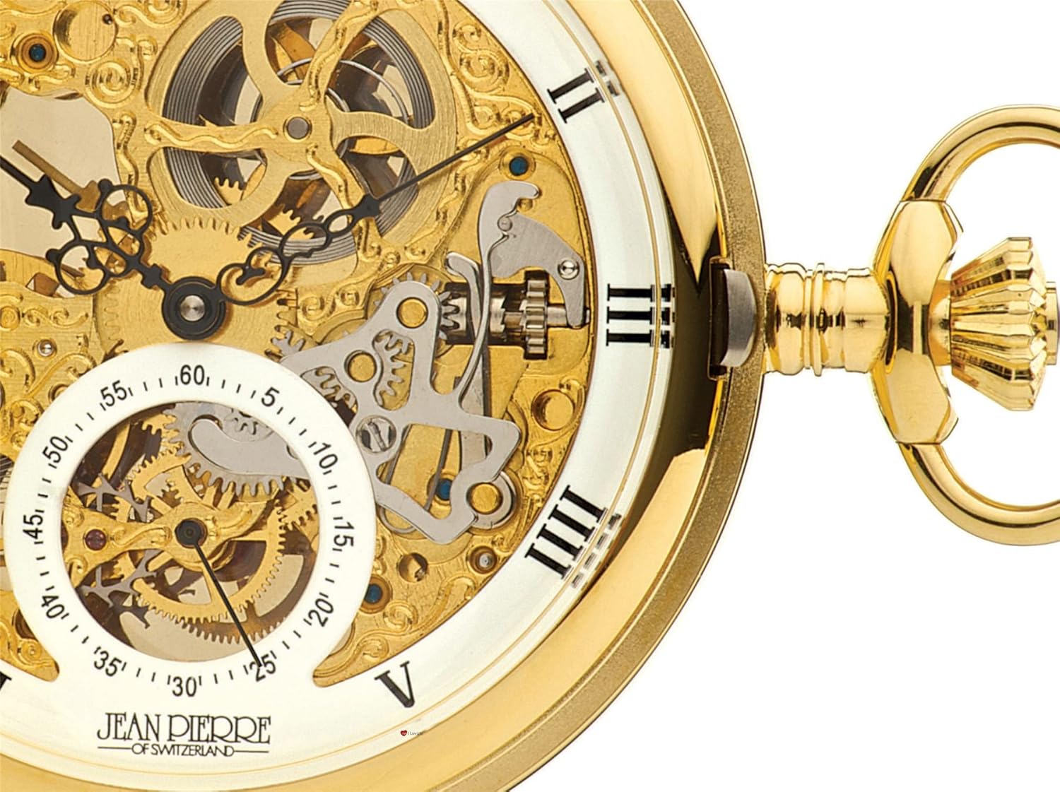 I LUV LTD Full Double Hunter Skeleton Pocket Watch 17 Jewelled Mechanical Gold Plated Case