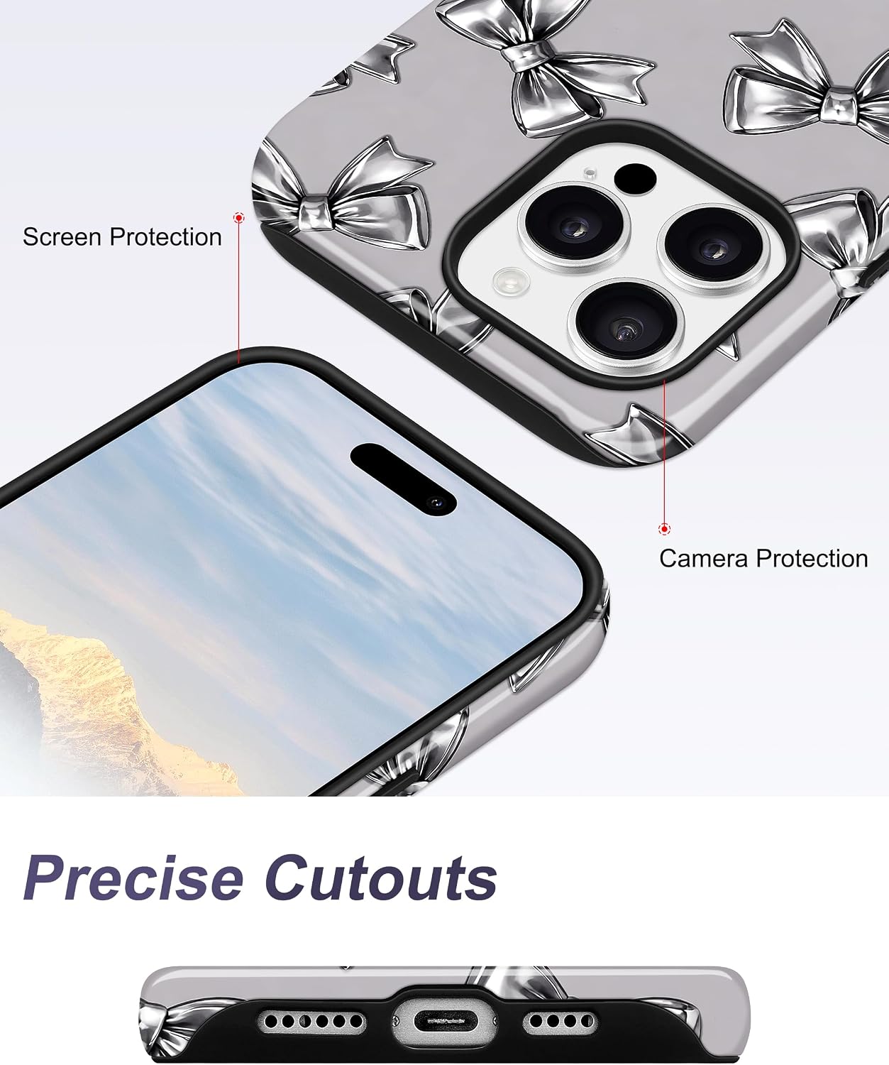Magnetic Bow Phone Case for iPhone 16e/17e, Silver image 5