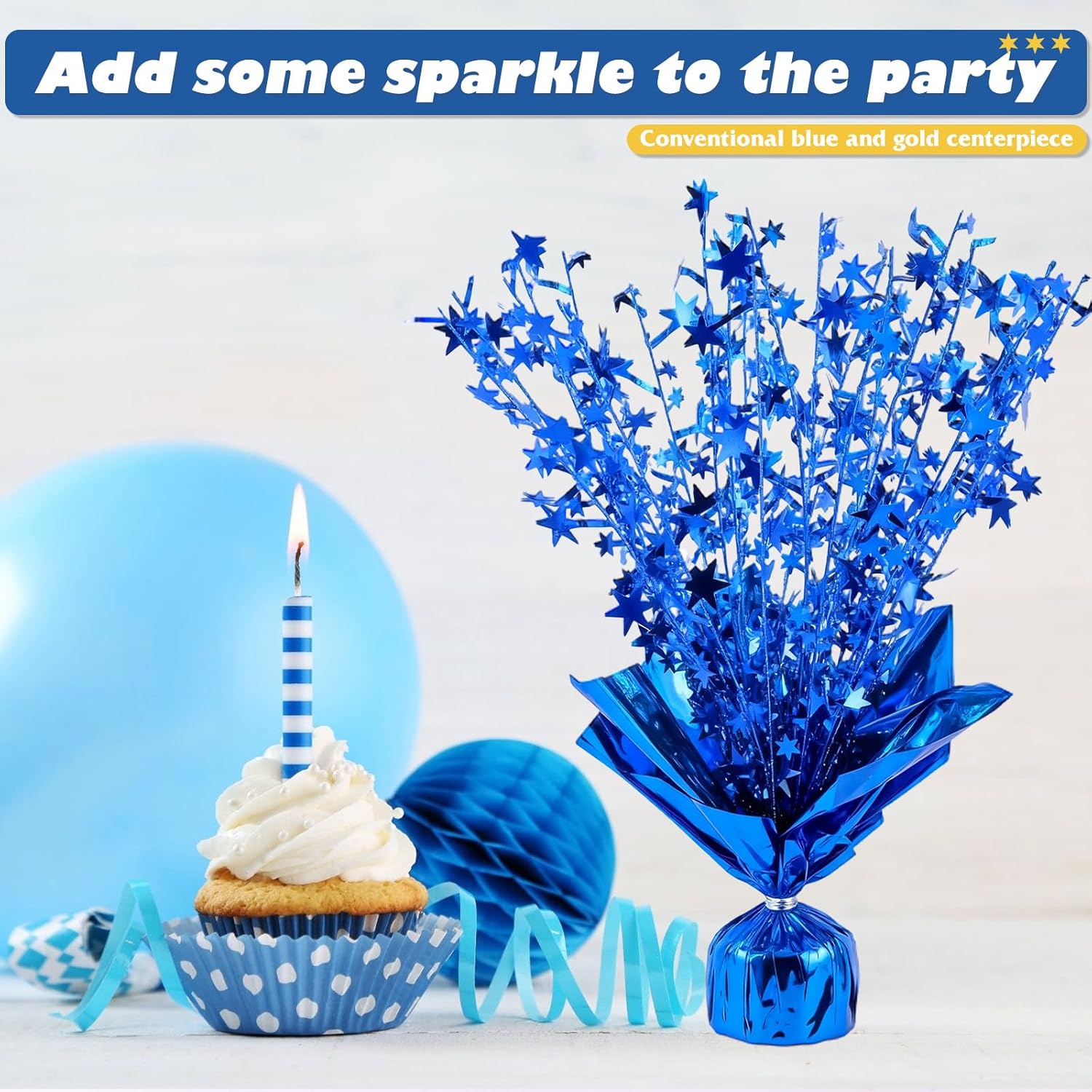 12 Pack Metallic Foil Spray Centerpiece Star Table Decoration Burst Table Centerpieces for Birthday Weddings Anniversaries Christmas New Year Holiday Party Supplies Decor (Blue)