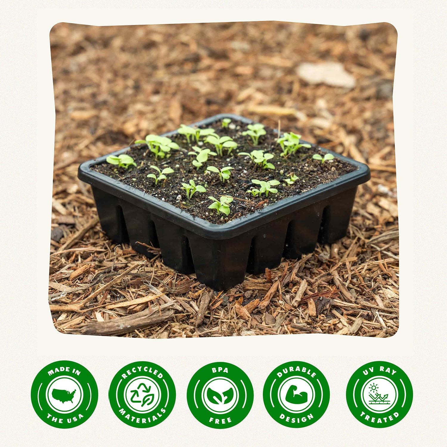 Epic Gardening Reusable Seed Starter Tray - 16 Cell/8 Seedling Starter Trays - Easy Watering, Indoor Greenhouse, Plant Starter, Gardener-Friendly for Seedlings | UV-Treated & BPA-Free - Black
