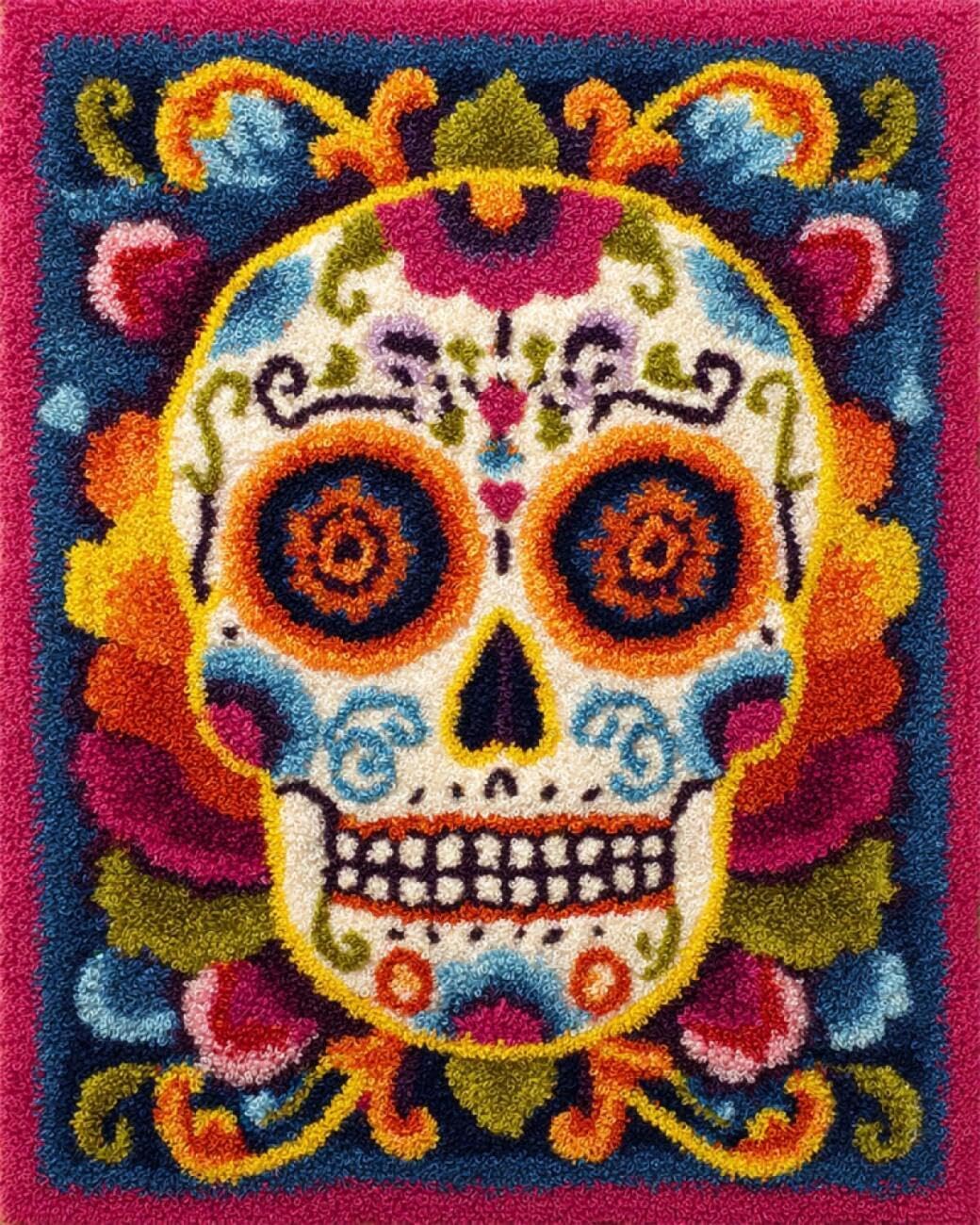 AxiangziK DIY Latch Hook Kits for Adults Skulls and Flowers Latch Hook Kits for Beginners，Seniors，3D DIY Enthusiasts Rug Making Set 35x46in